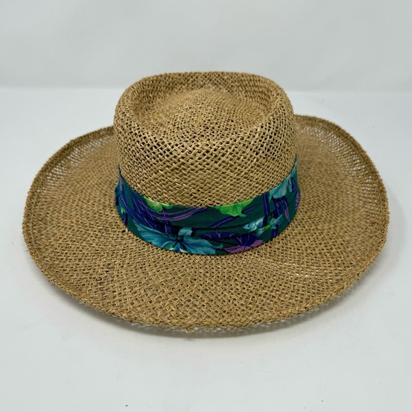 Vintage Panama Jack Gamber Straw Hat-Green Floral Band-Medium - Picture 5 of 7